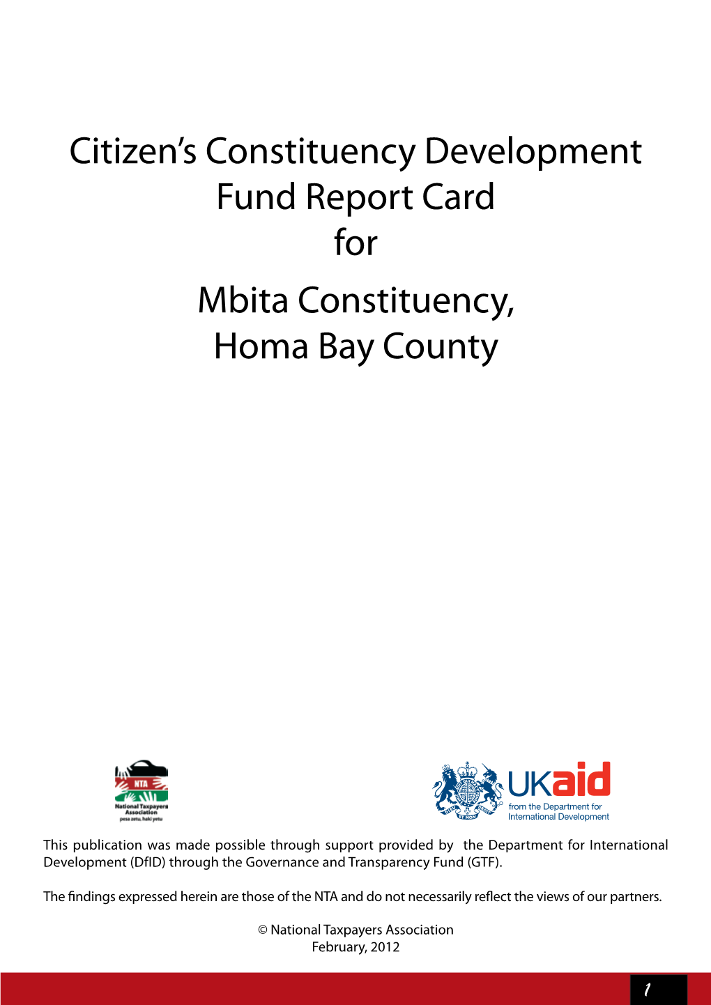Citizen's Constituency Development Fund Report Card for Mbita