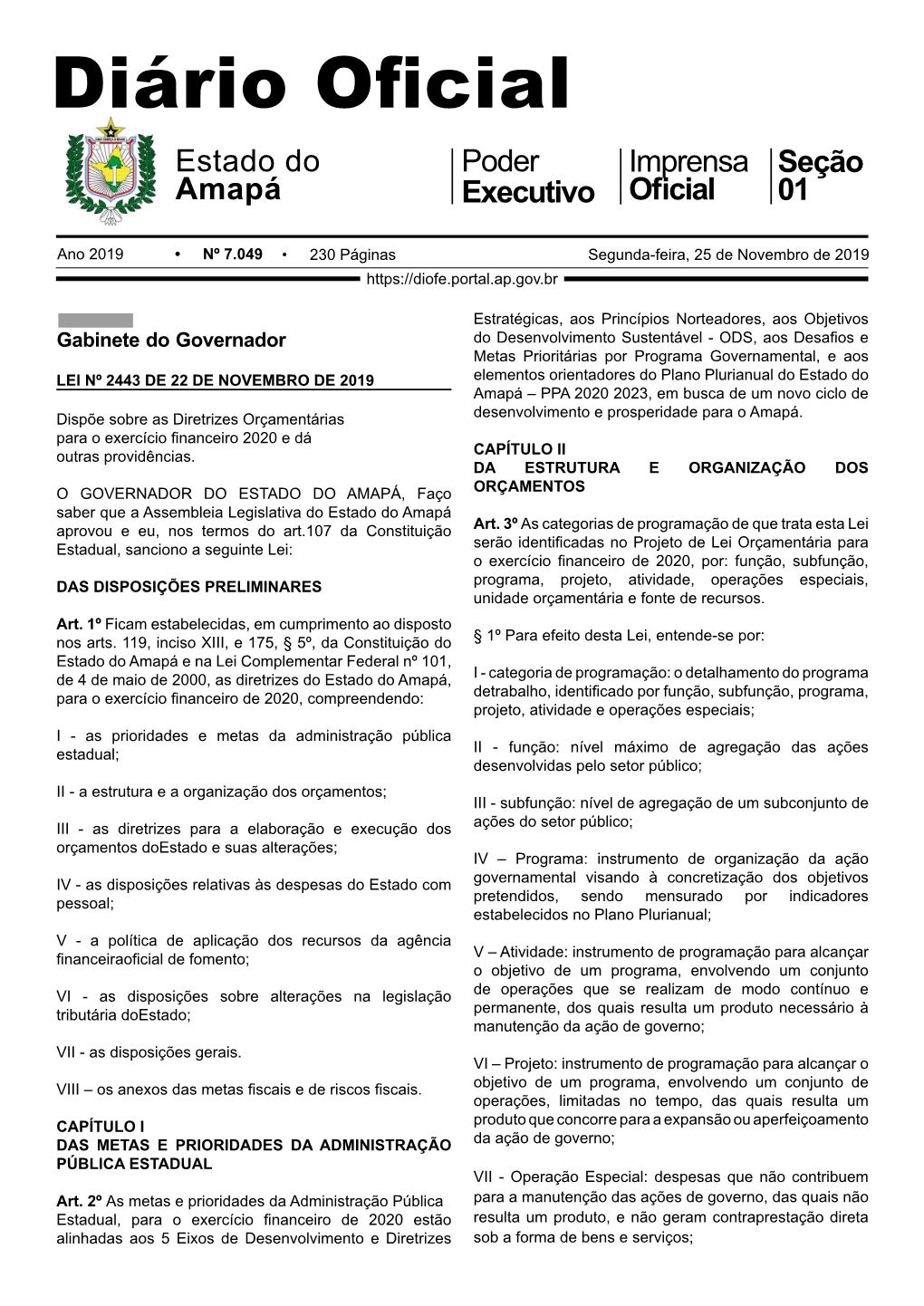 Diário Oficial Estado Do Poder Imprensa Seção Amapá Executivo Oficial 01