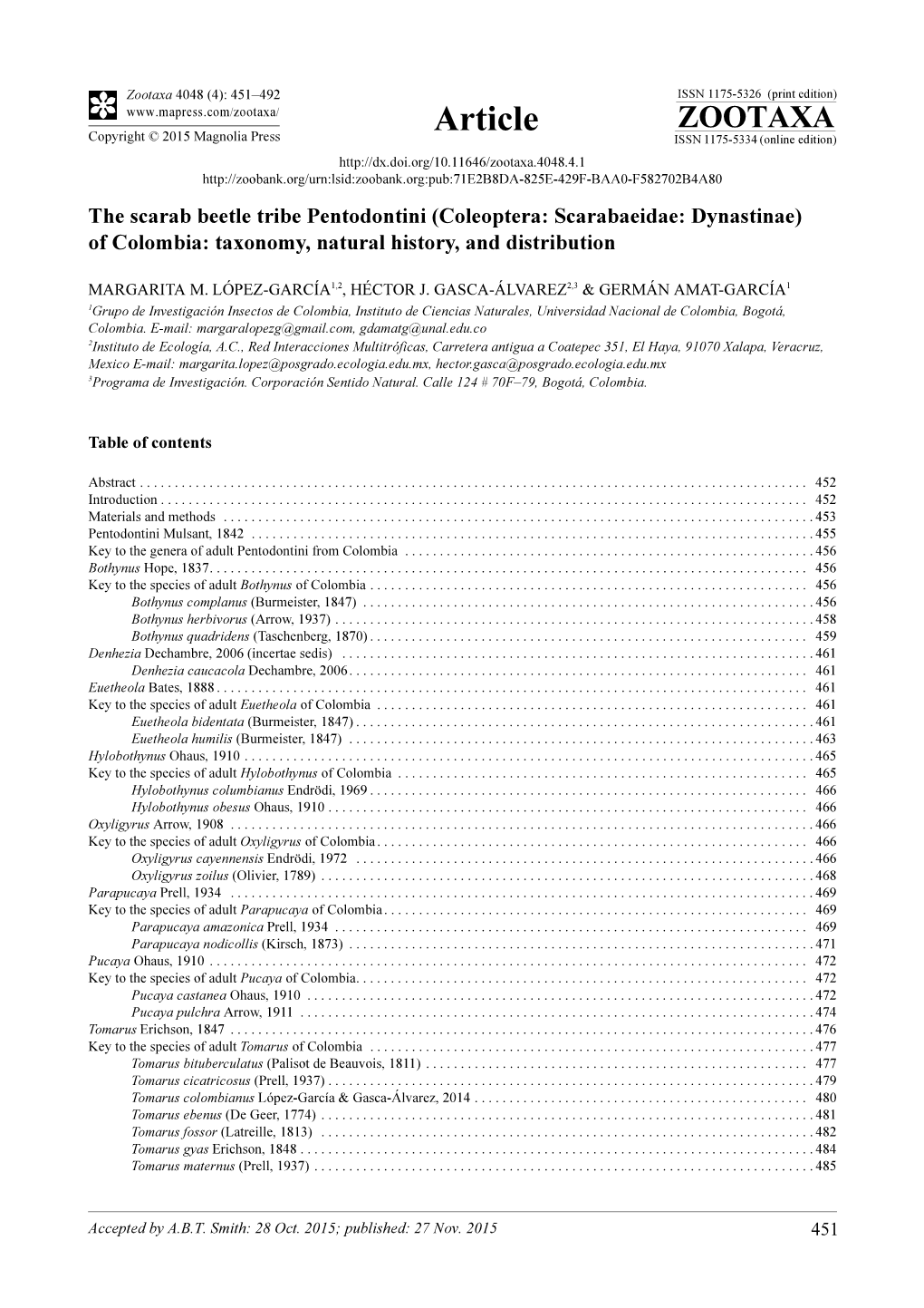 Coleoptera: Scarabaeidae: Dynastinae) of Colombia: Taxonomy, Natural History, and Distribution