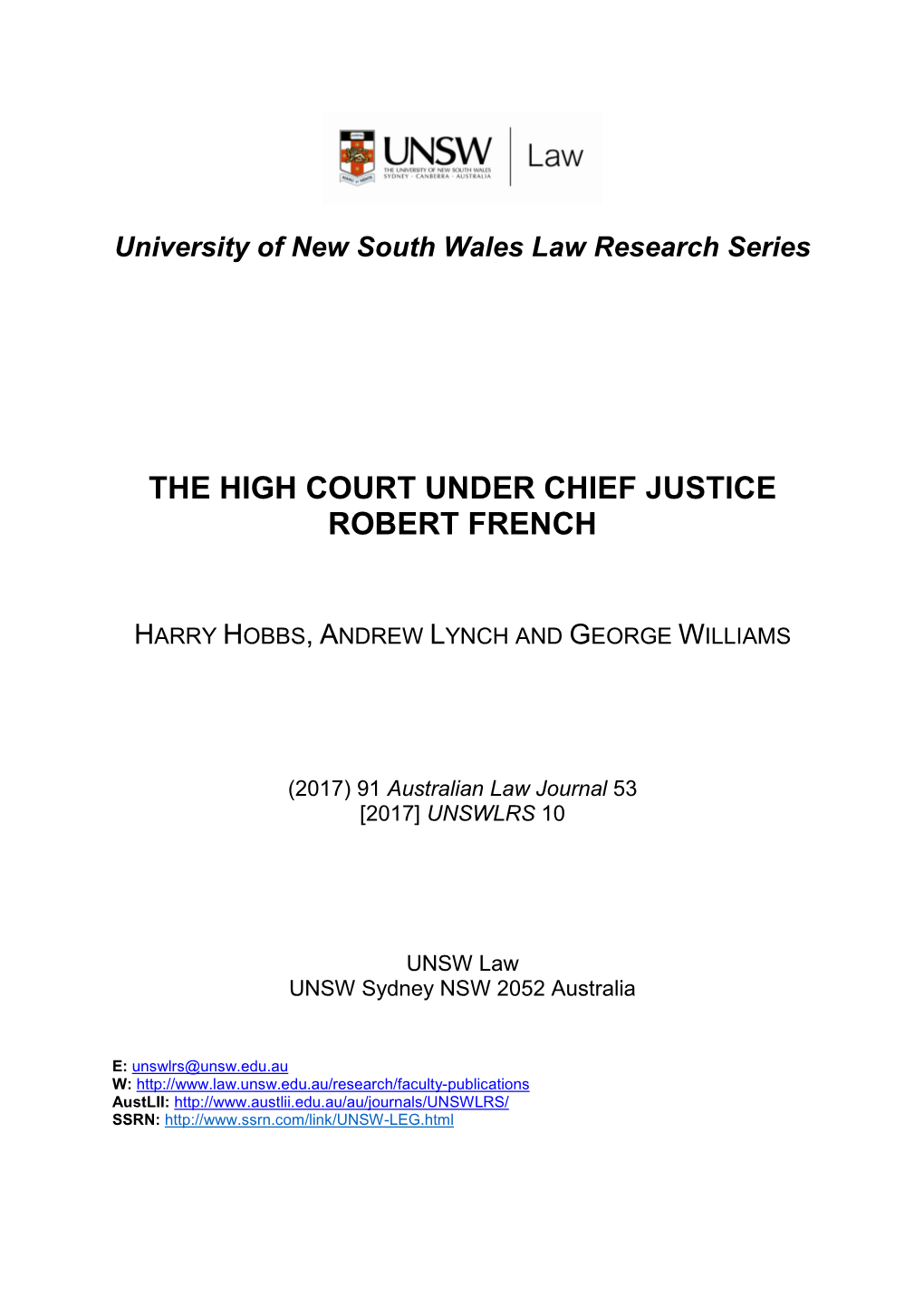 The High Court Under Chief Justice Robert French