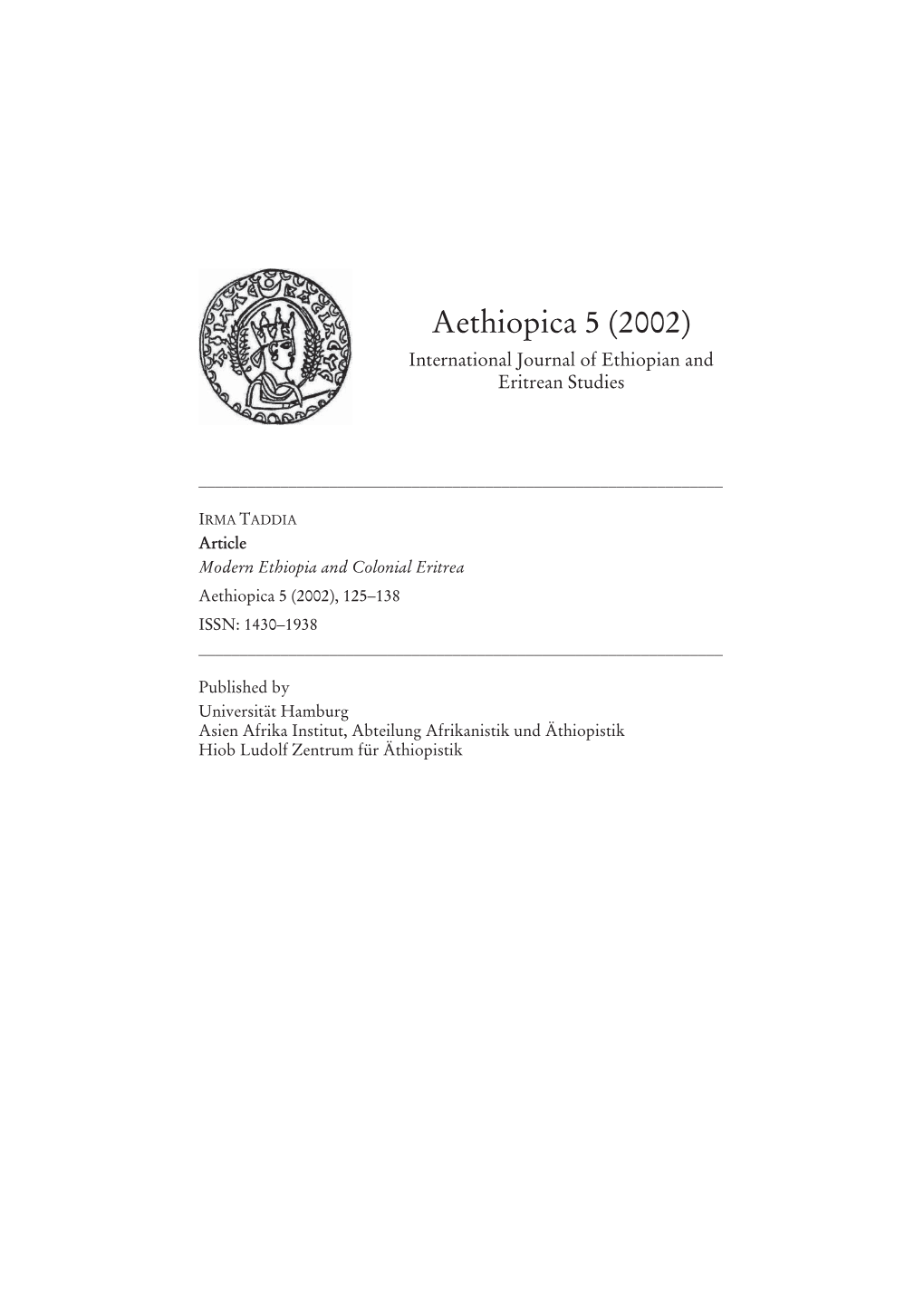 Aethiopica 5 (2002) International Journal of Ethiopian and Eritrean Studies