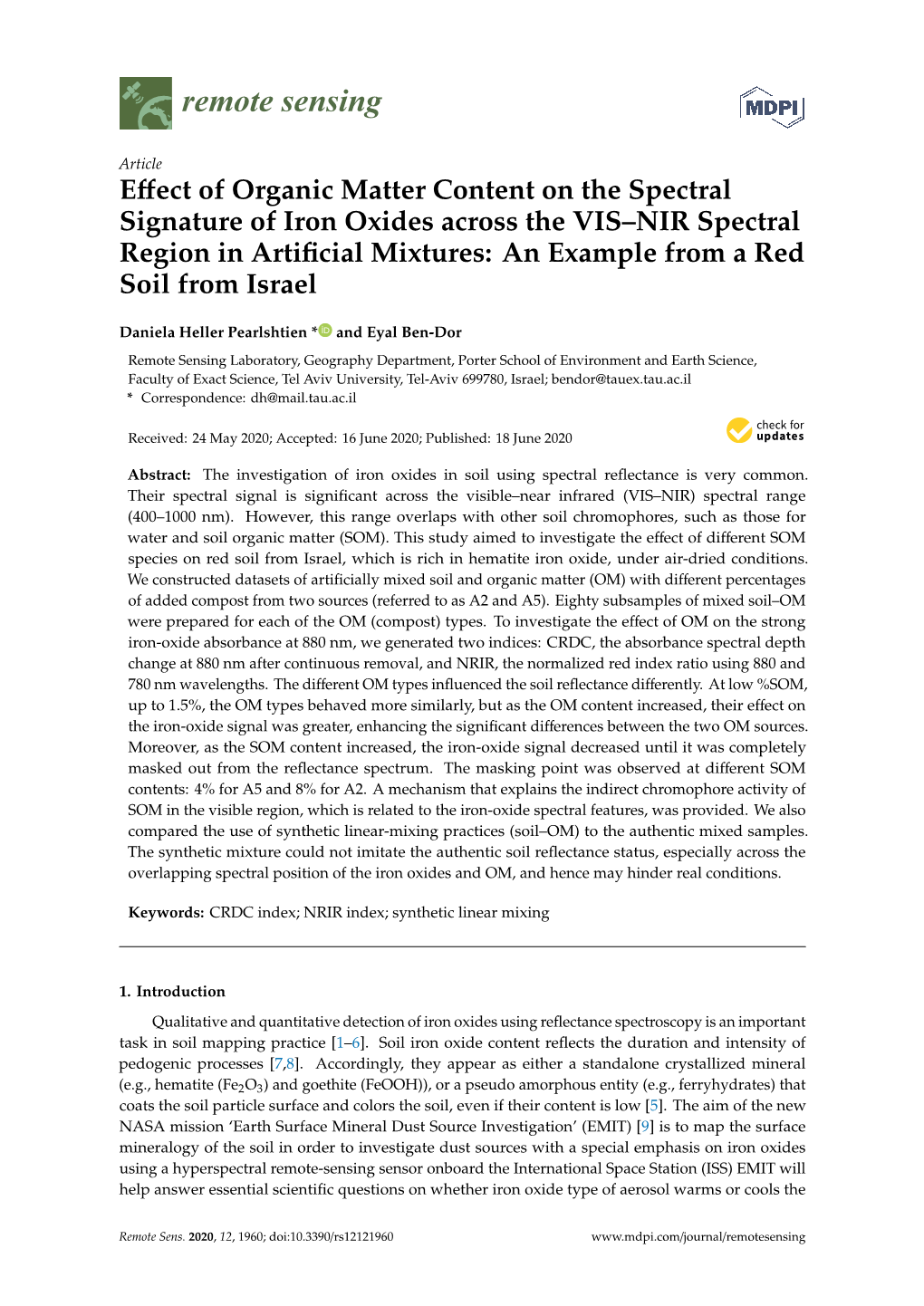 Effect of Organic Matter Content on the Spectral Signature of Iron Oxides