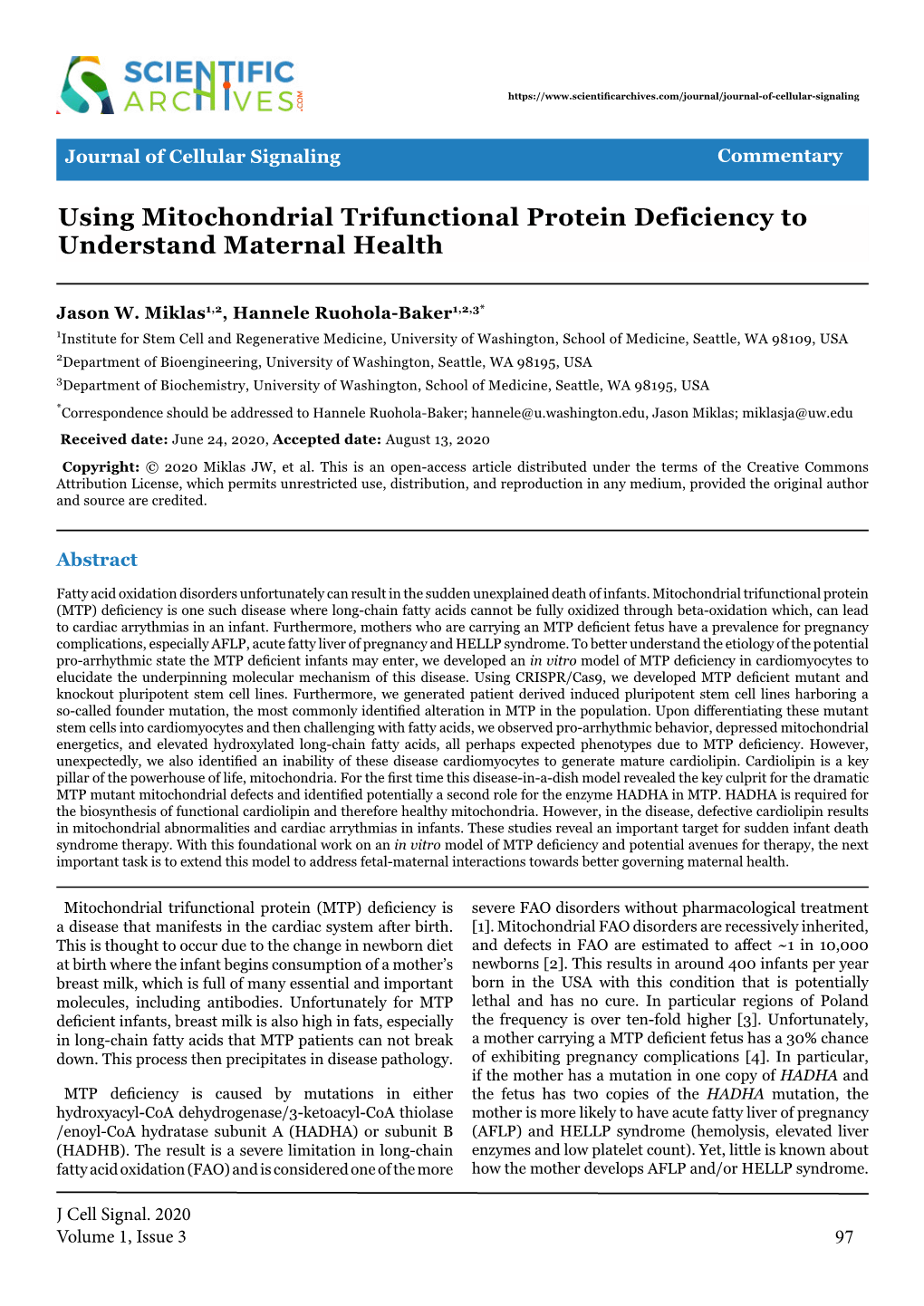 Using Mitochondrial Trifunctional Protein Deficiency to Understand Maternal Health