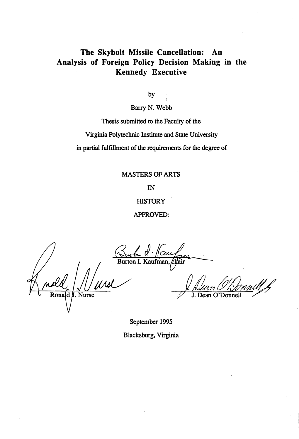 The Skybolt Missile Cancellation: an Analysis of Foreign Policy Decision Making in the Kennedy Executive