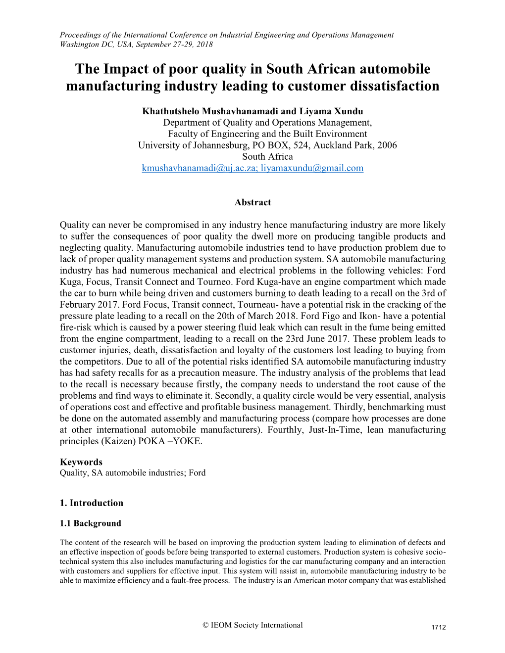 ID 453 the Impact of Poor Quality in Automobile Manufacturing