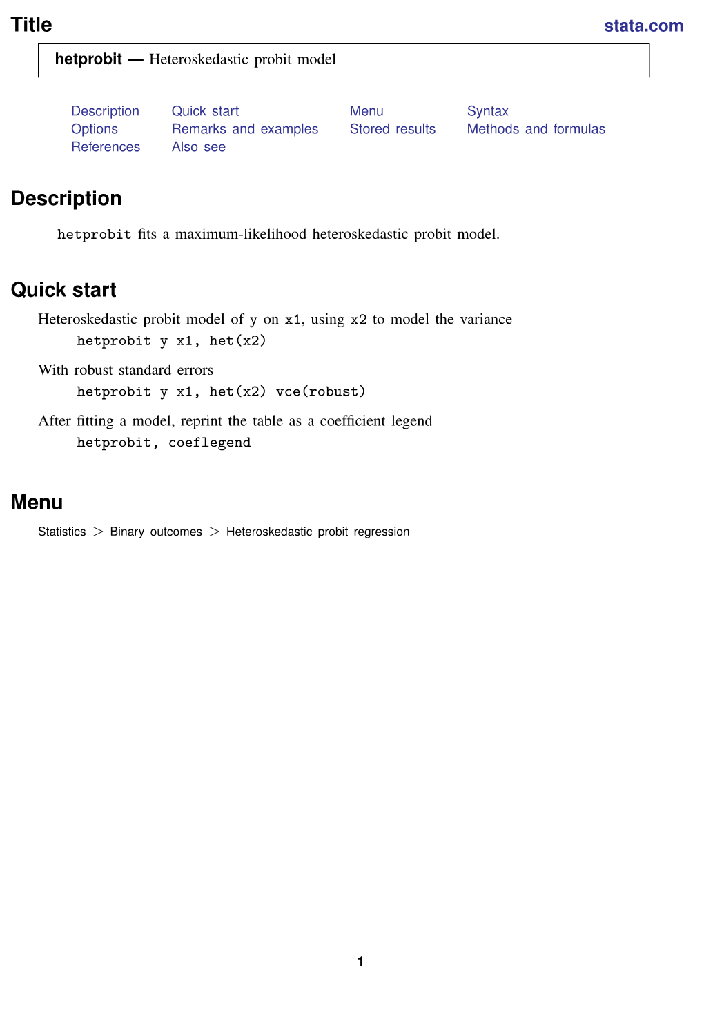 Hetprobit — Heteroskedastic Probit Model