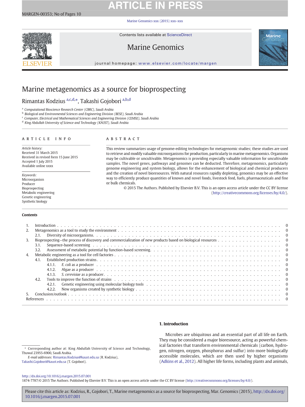 Marine Metagenomics As a Source for Bioprospecting