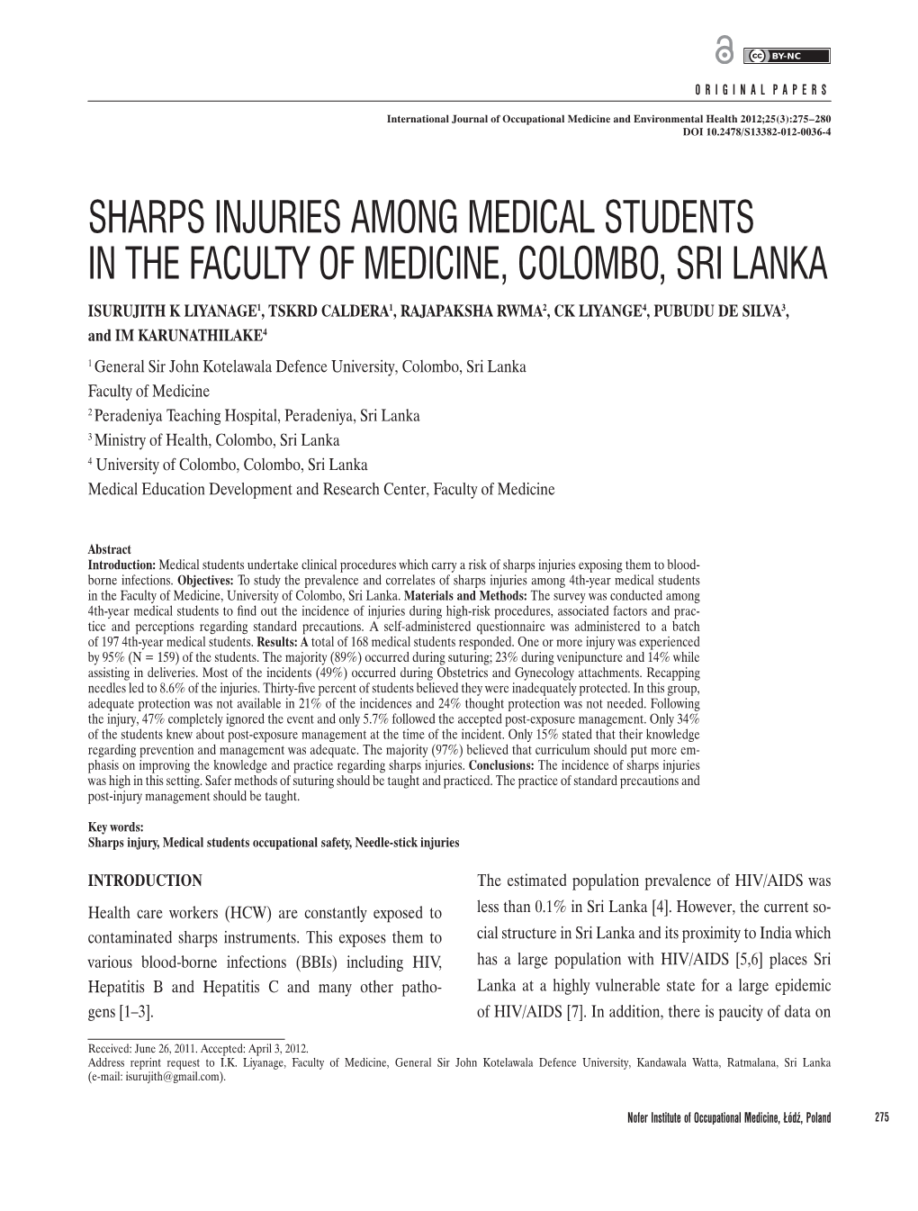Sharps Injuries Among Medical Students in The