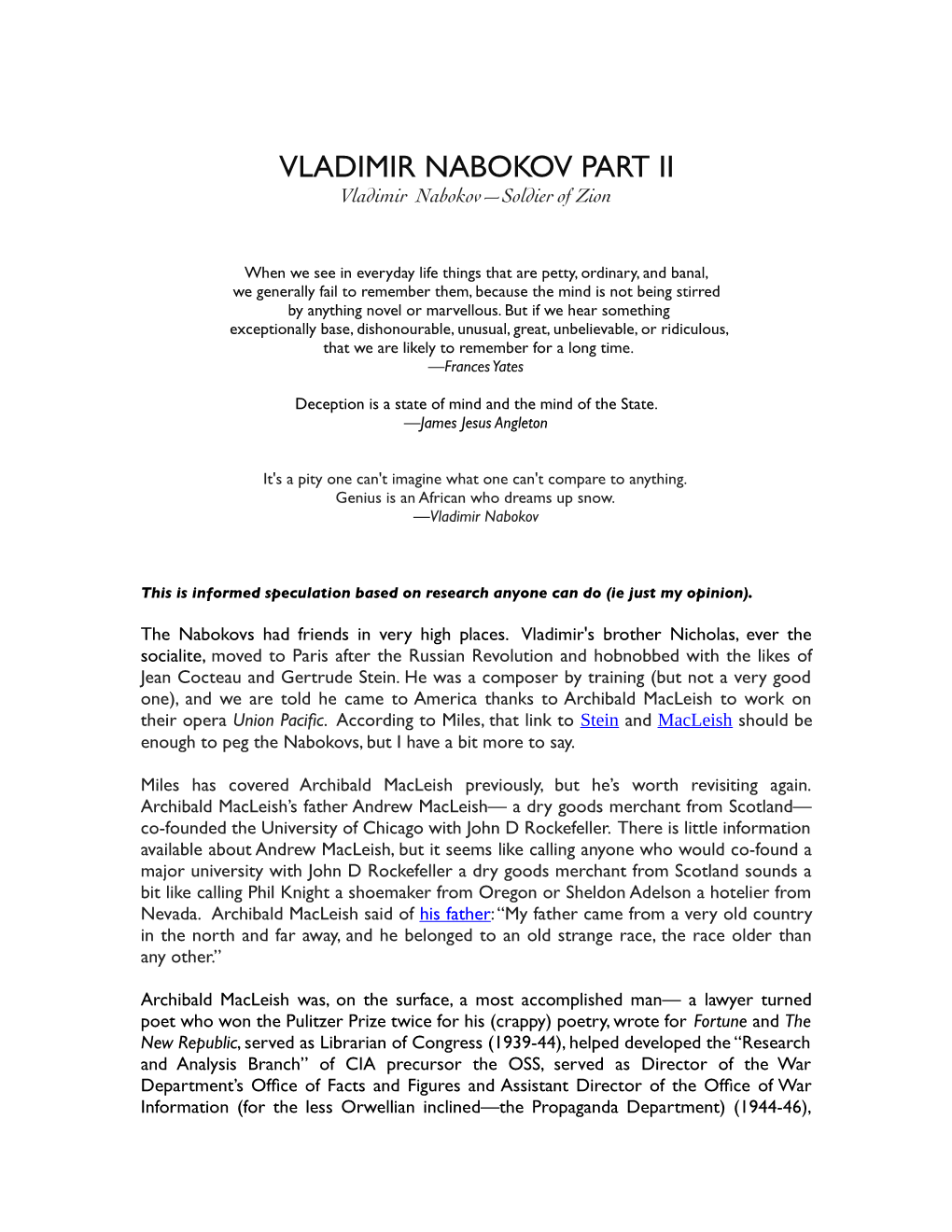 VLADIMIR NABOKOV PART II Vladimir Nabokov—Soldier of Zion