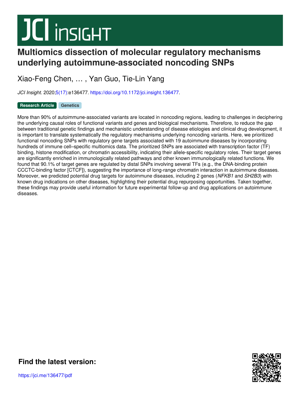 Multiomics Dissection of Molecular Regulatory Mechanisms Underlying Autoimmune-Associated Noncoding Snps