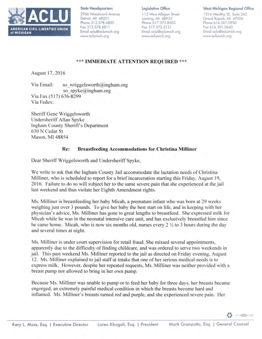 Breastfeeding Accommodation Ingham County Sheriff Letter 8 17 16.Pdf