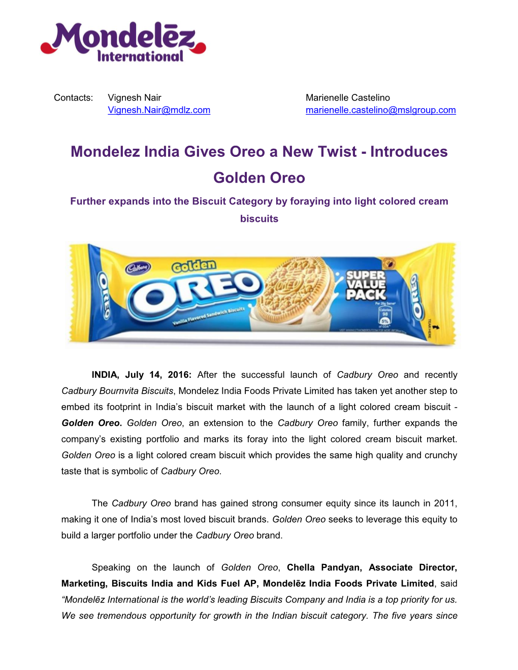 Mondelez India Gives Oreo a New Twist - Introduces Golden Oreo