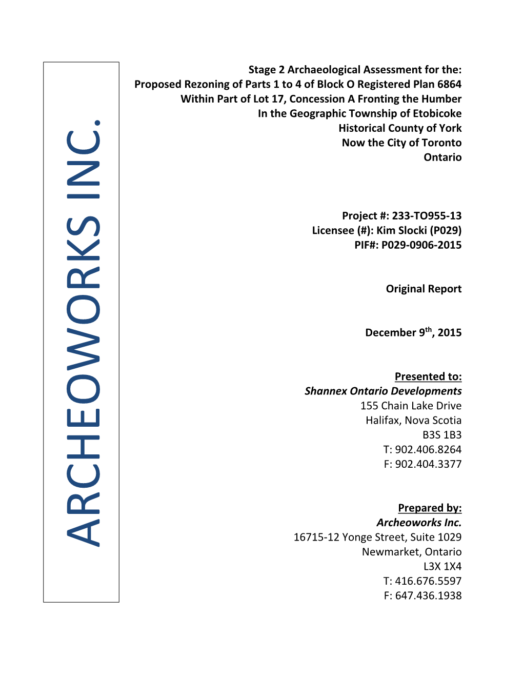 Stages 1-3 Archaeological Assessment Of