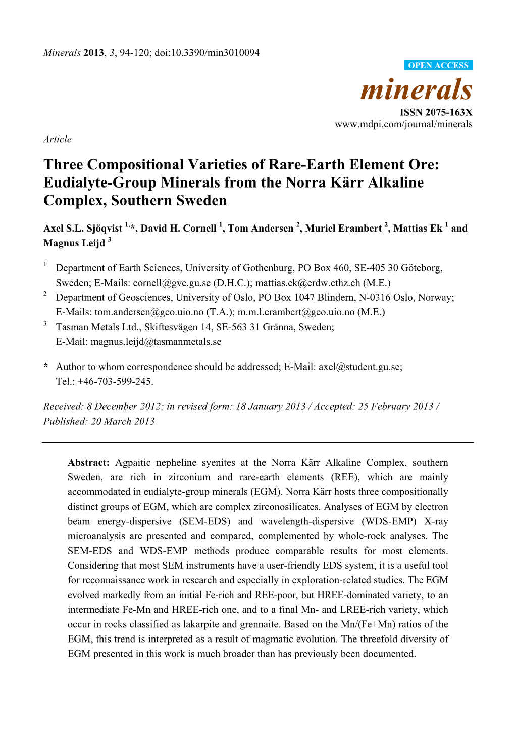 Eudialyte-Group Minerals from the Norra Kärr Alkaline Complex, Southern Sweden