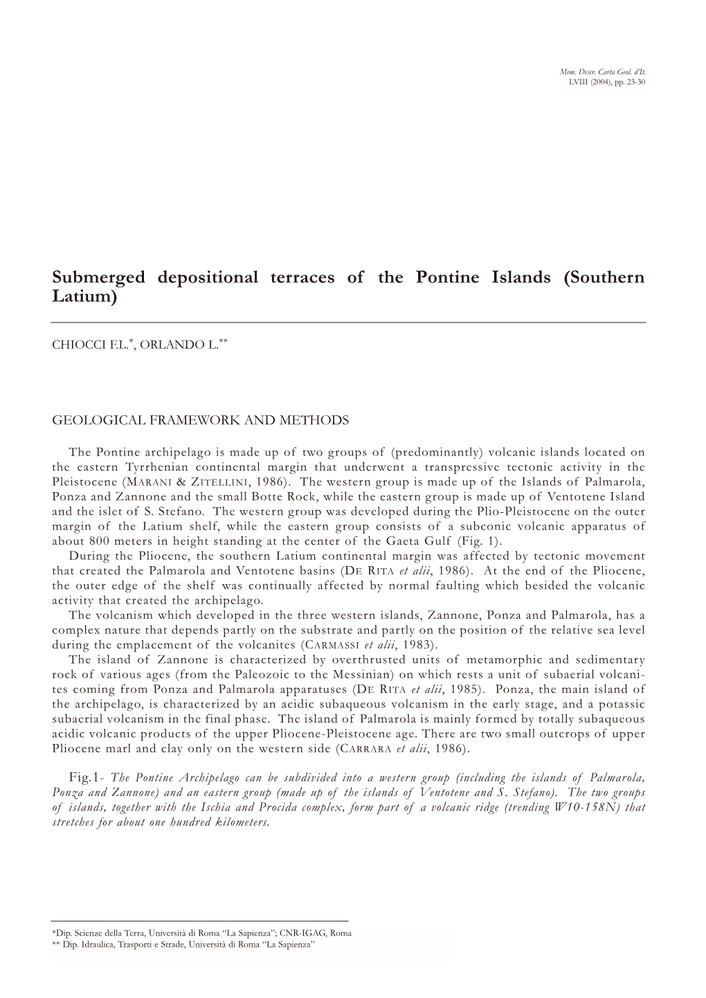 Submerged Depositional Terraces of the Pontine Islands (Southern Latium)