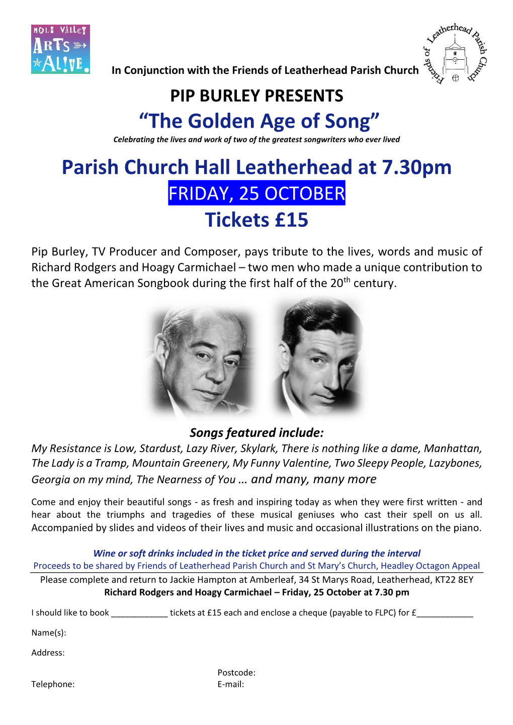 “The Golden Age of Song” Parish Church Hall Leatherhead at 7.30Pm