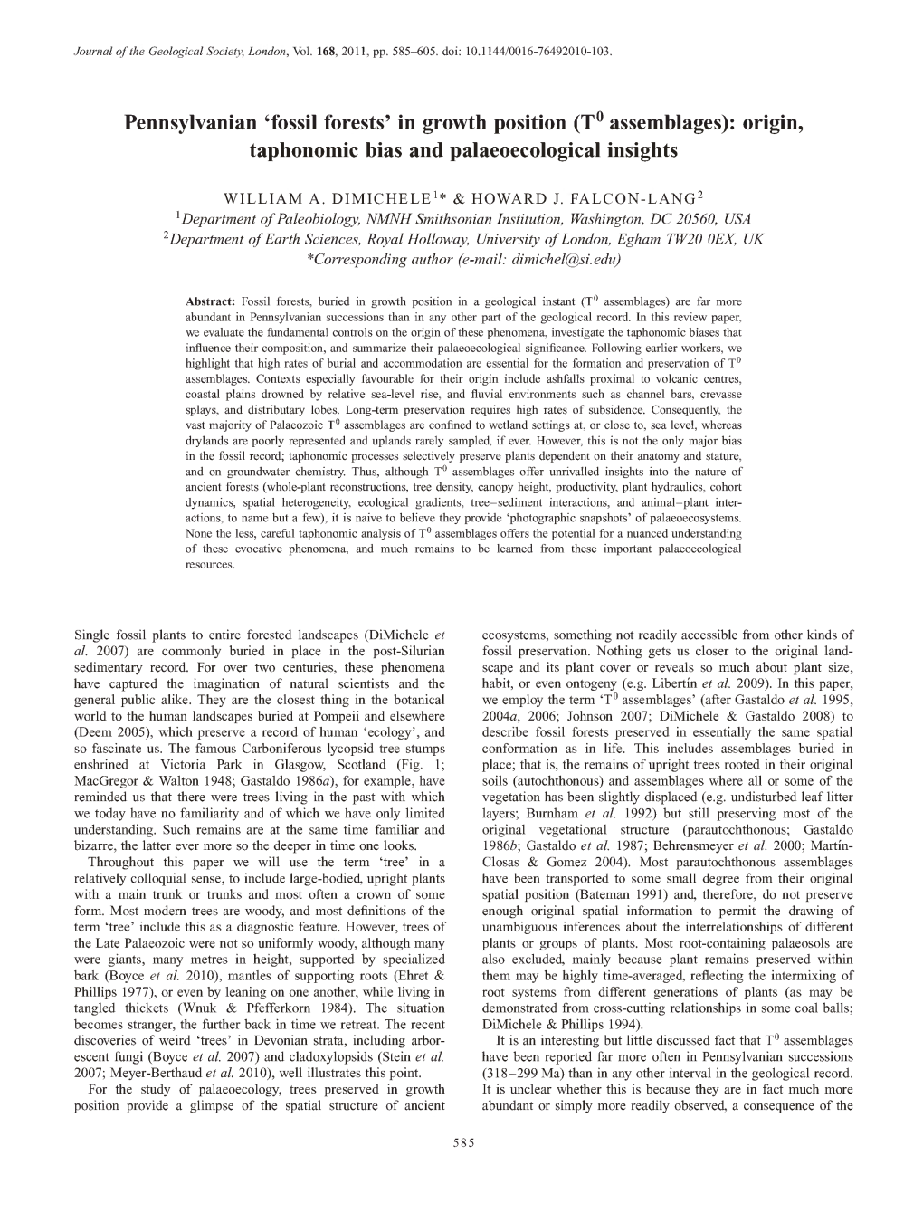 'Fossil Forests' in Growth Position (T° Assemblages): Origin, Taphonomic Bias and Palaeoecological Insights