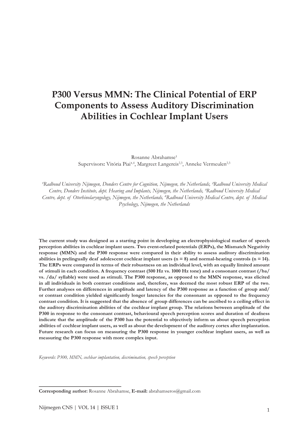 P300 Versus MMN: the Clinical Potential of ERP Components to Assess Auditory Discrimination Abilities in Cochlear Implant Users
