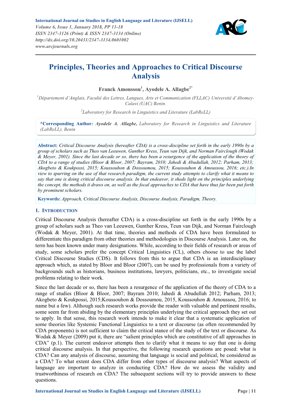 Principles, Theories and Approaches to Critical Discourse Analysis