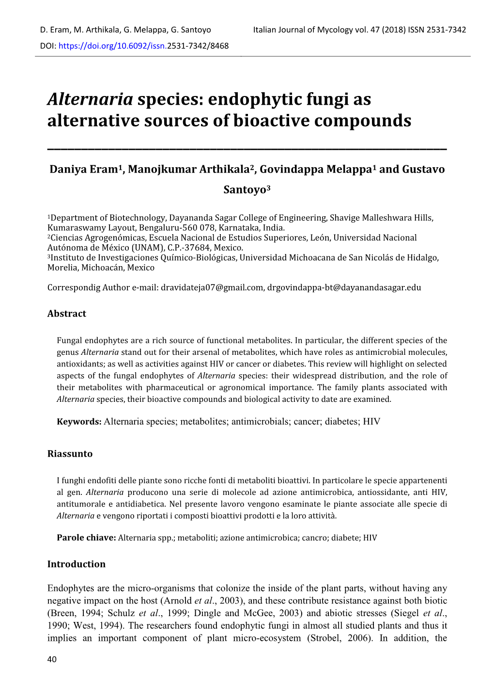 Alternaria Species: Endophytic Fungi As