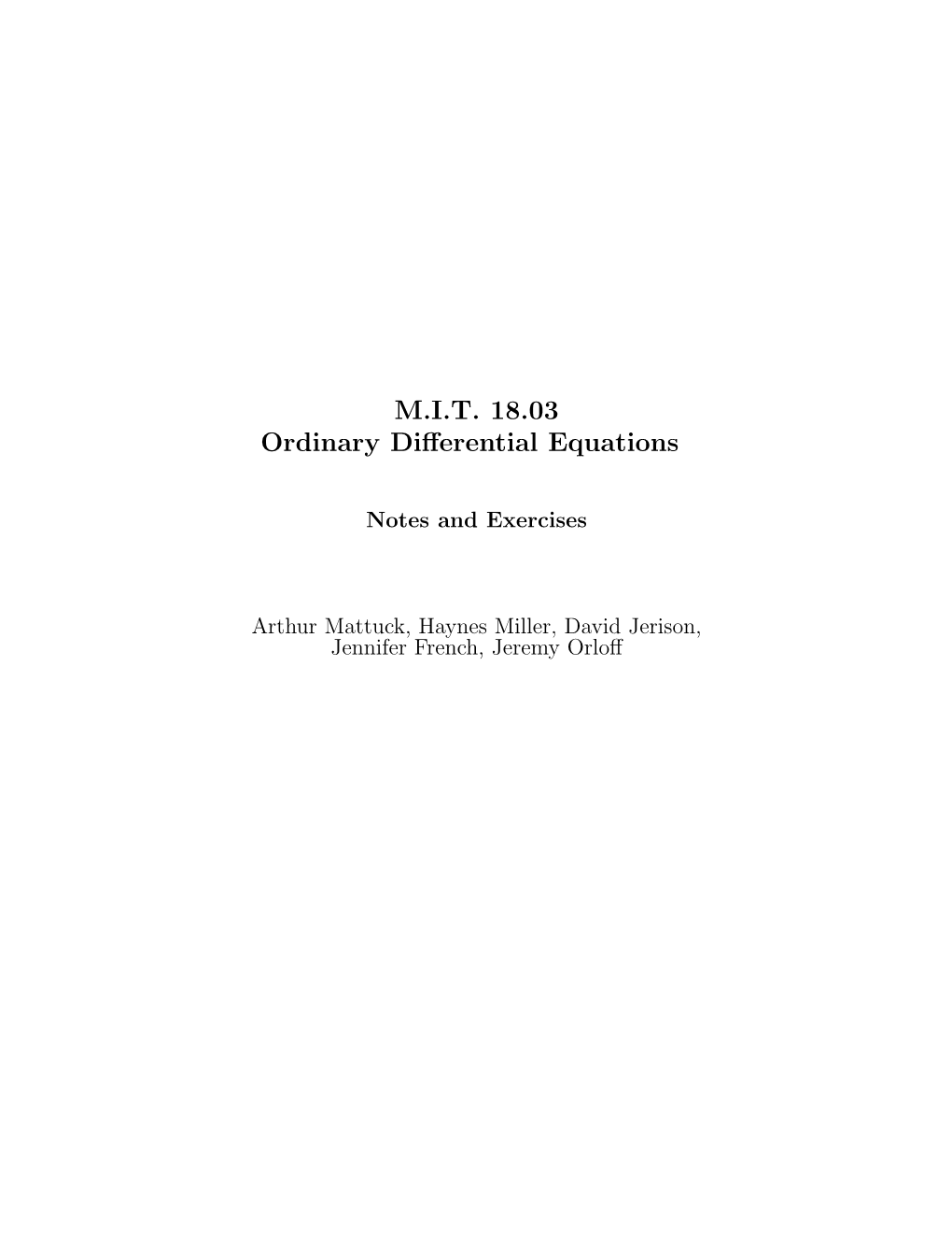 M.I.T. 18.03 Ordinary Differential Equations