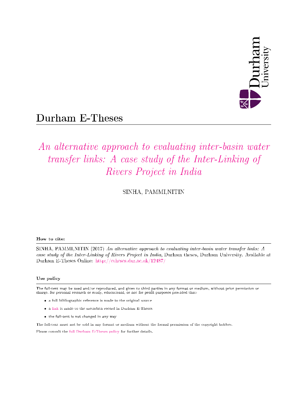 An Alternative Approach to Evaluating Inter-Basin Water Transfer Links: a Case Study of the Inter-Linking of Rivers Project in India