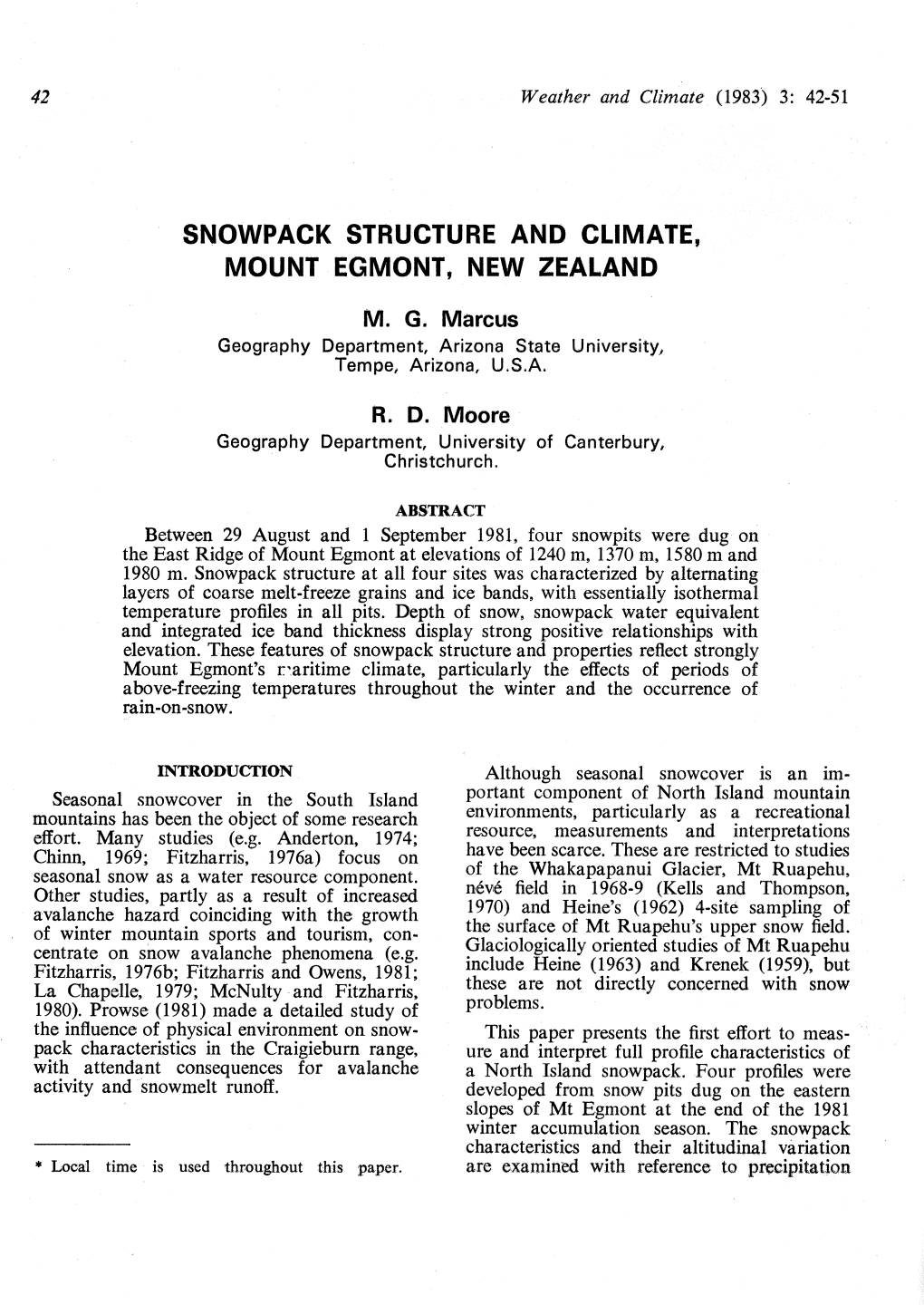 Snowpack Structure and Climate, Mount Egmont, New Zealand