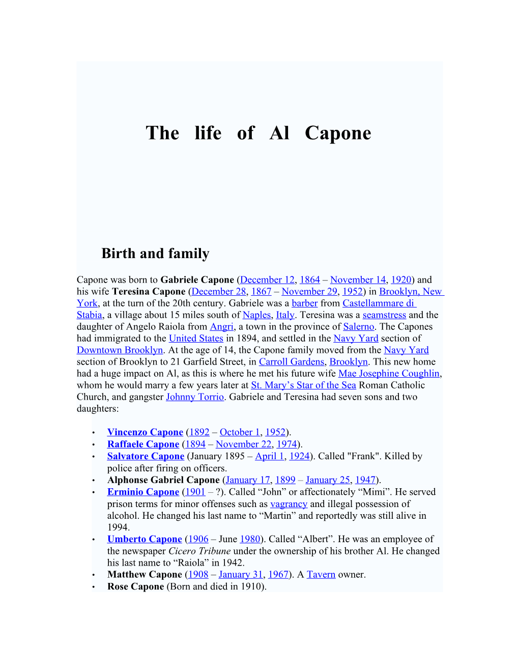 The Life of Al Capone