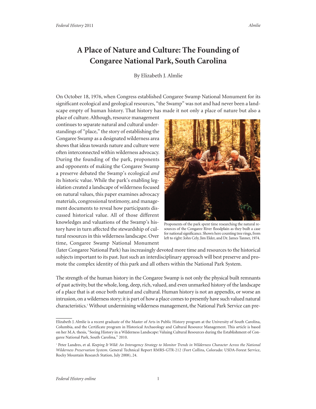 A Place of Nature and Culture: the Founding of Congaree National Park, South Carolina