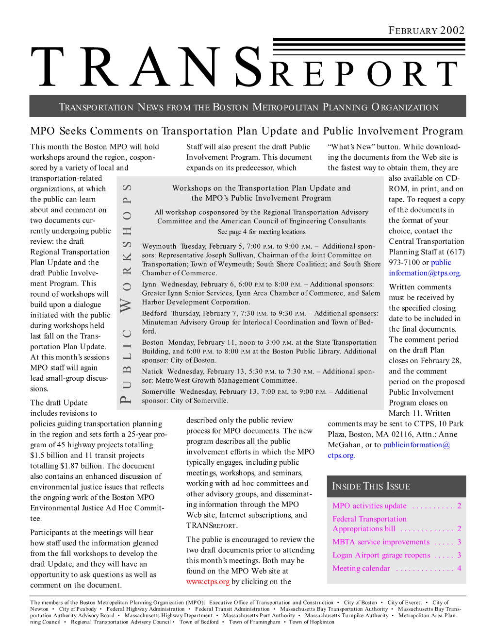 Transreport Transportation News from the Boston Metropolitan Planning Organization