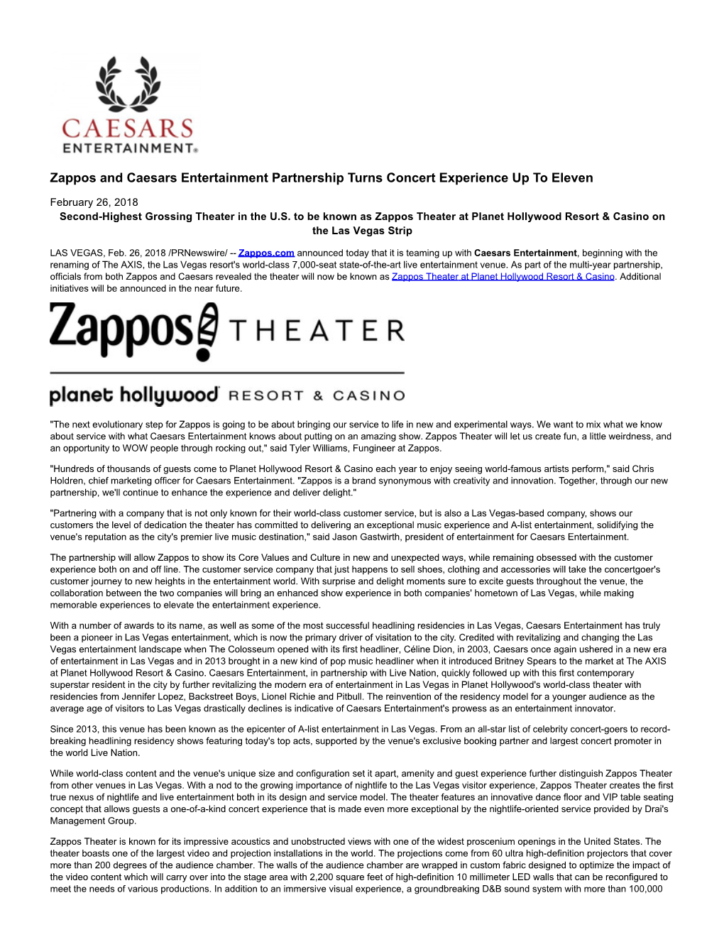 Zappos and Caesars Entertainment Partnership Turns Concert Experience up to Eleven