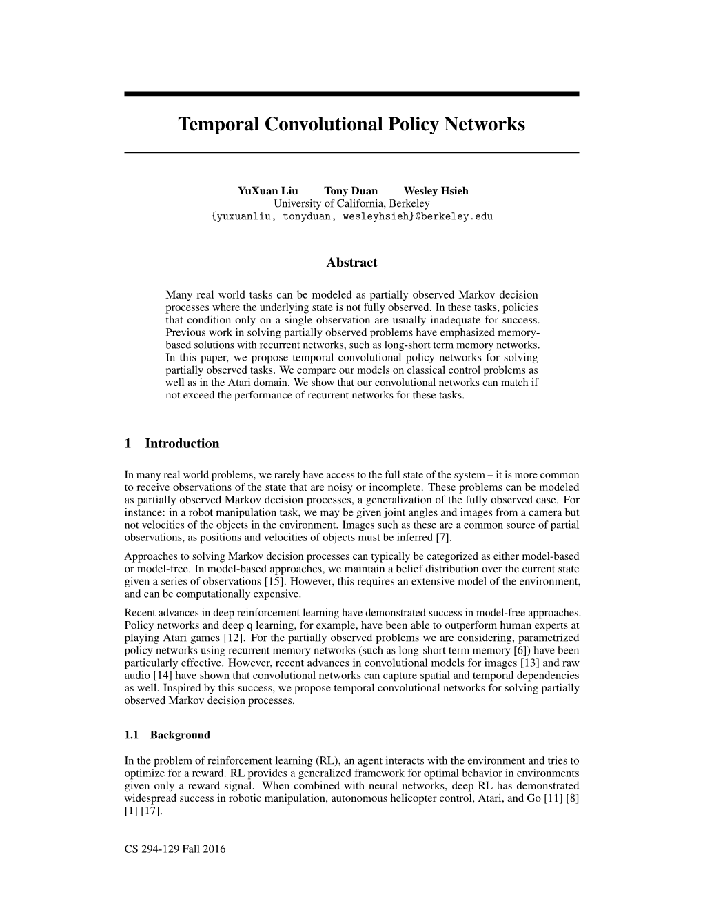Temporal Convolutional Policy Networks