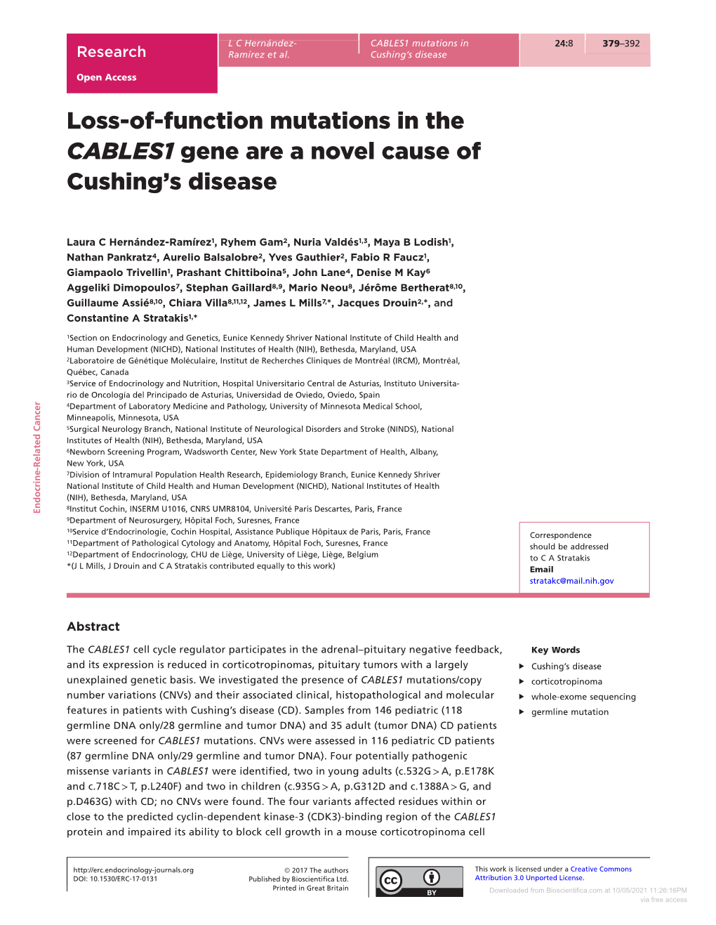 Loss-Of-Function Mutations in the CABLES1 Gene Are a Novel Cause