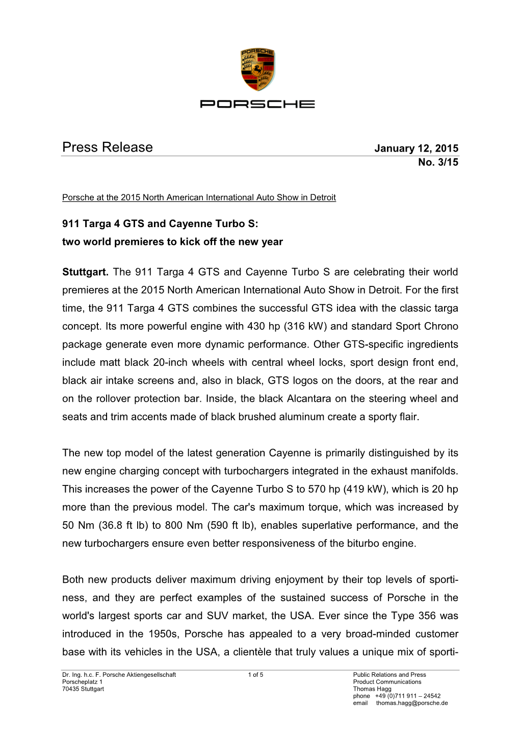 Press Release January 12, 2015 No