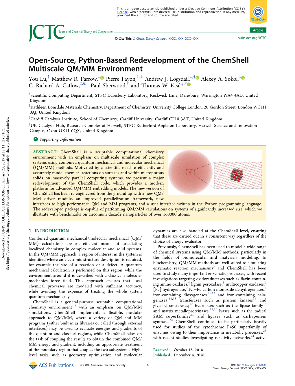 Open-Source, Python-Based Redevelopment of the Chemshell Multiscale QM/MM Environment † ‡ † ⊥ ‡ § ‡ You Lu, Matthew R