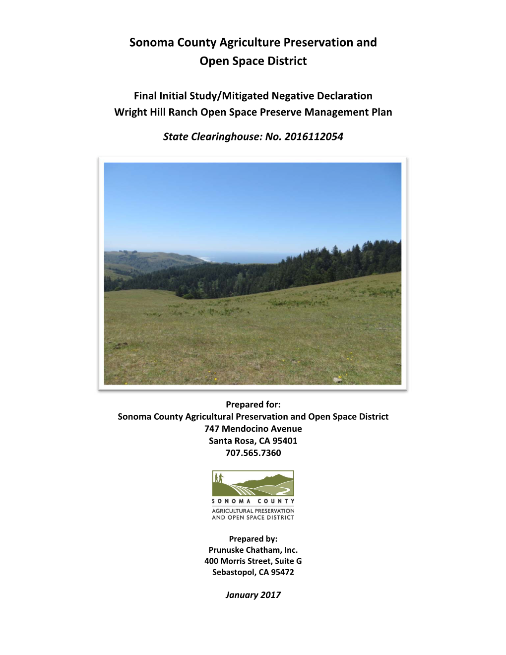 Wright Hill Ranch Open Space Preserve Management Plan Final Initial Study/Mitigated