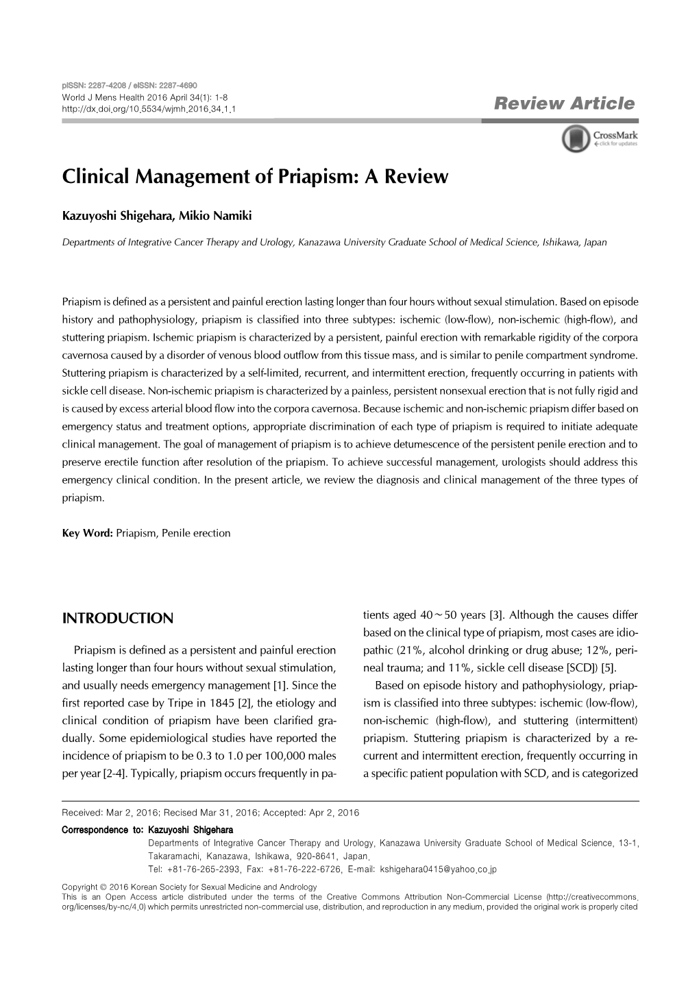 Clinical Management of Priapism: a Review