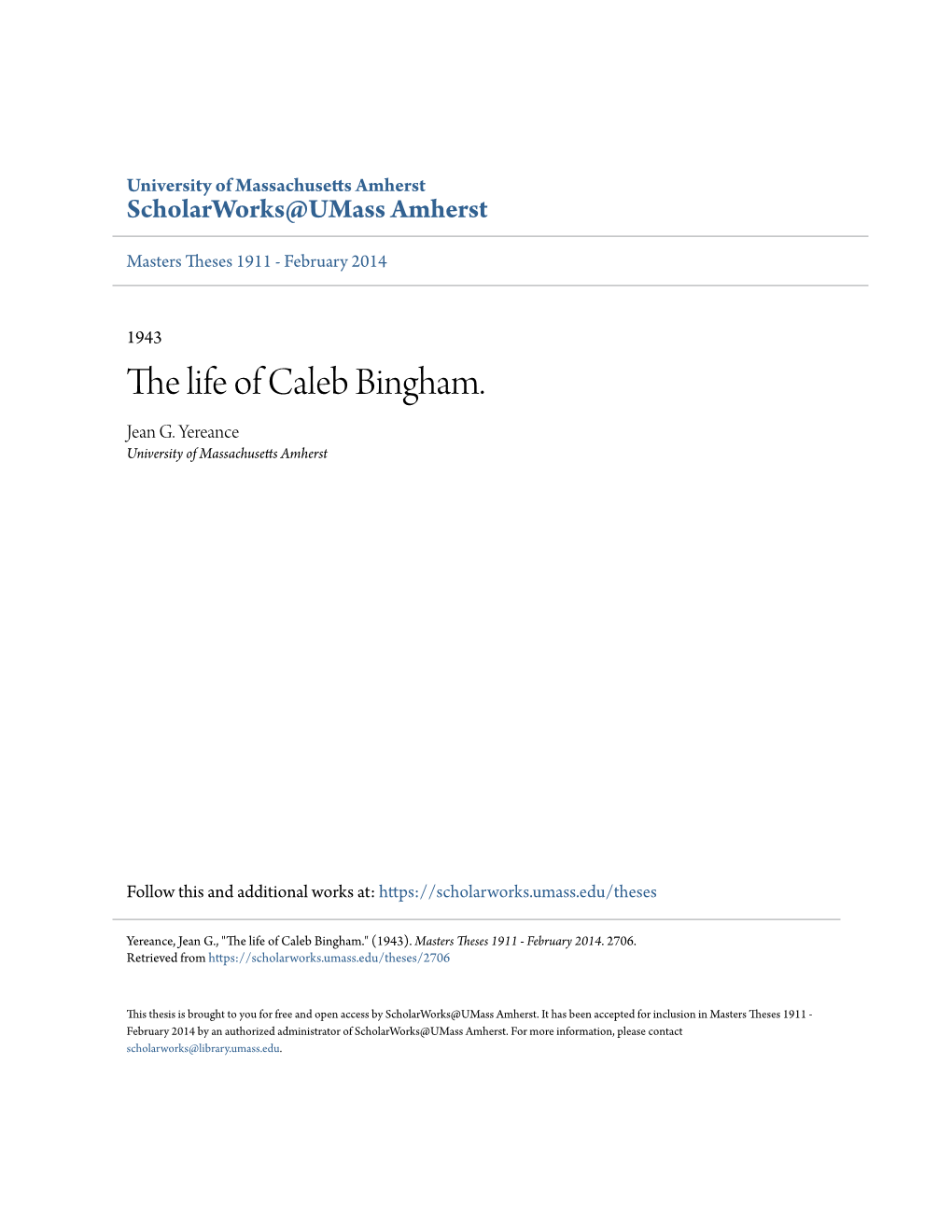 The Life of Caleb Bingham. Jean G