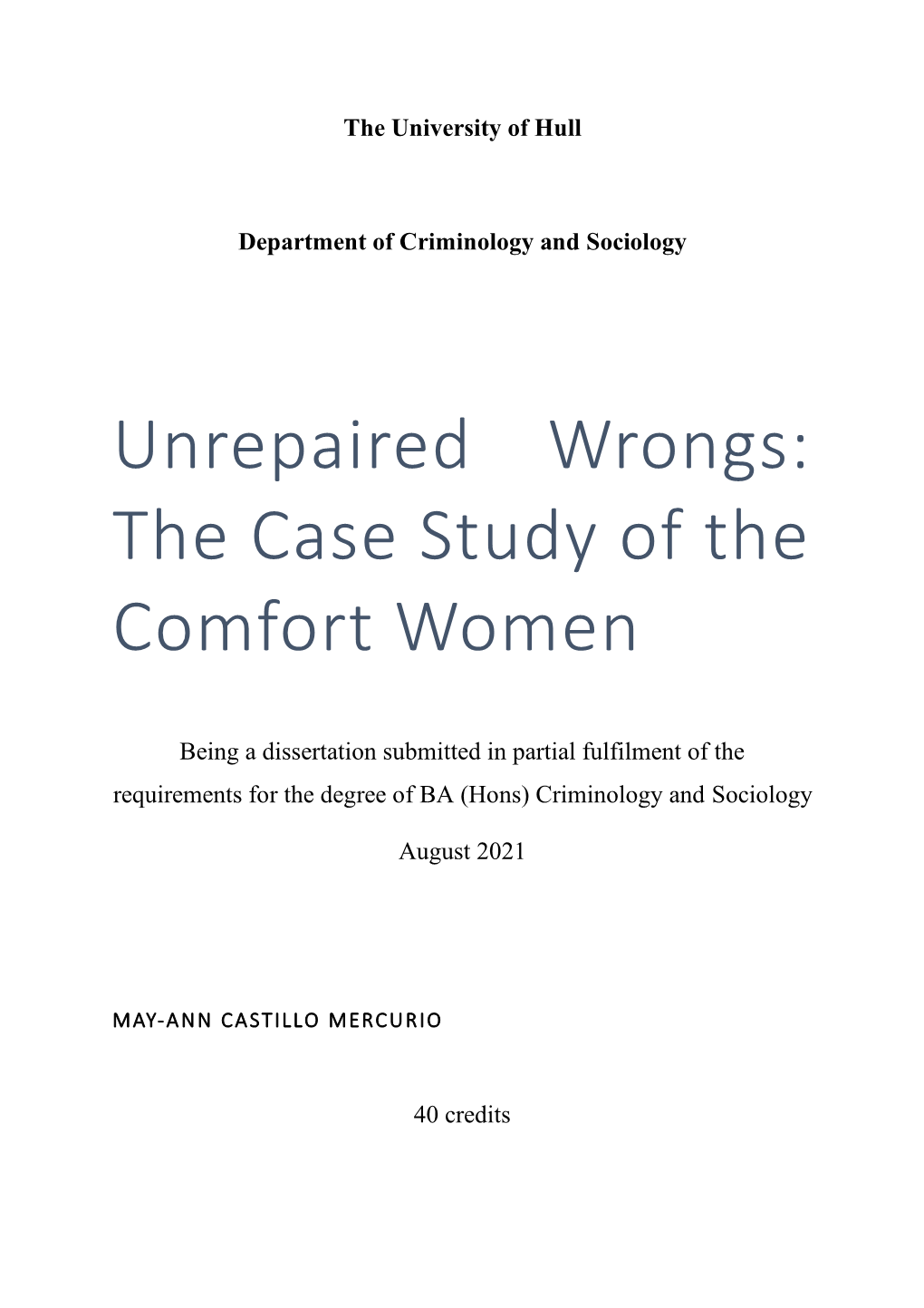 The Case Study of the Comfort Women