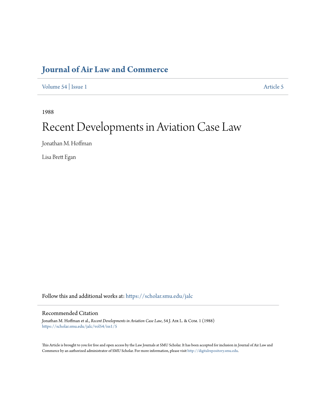 Recent Developments in Aviation Case Law Jonathan M