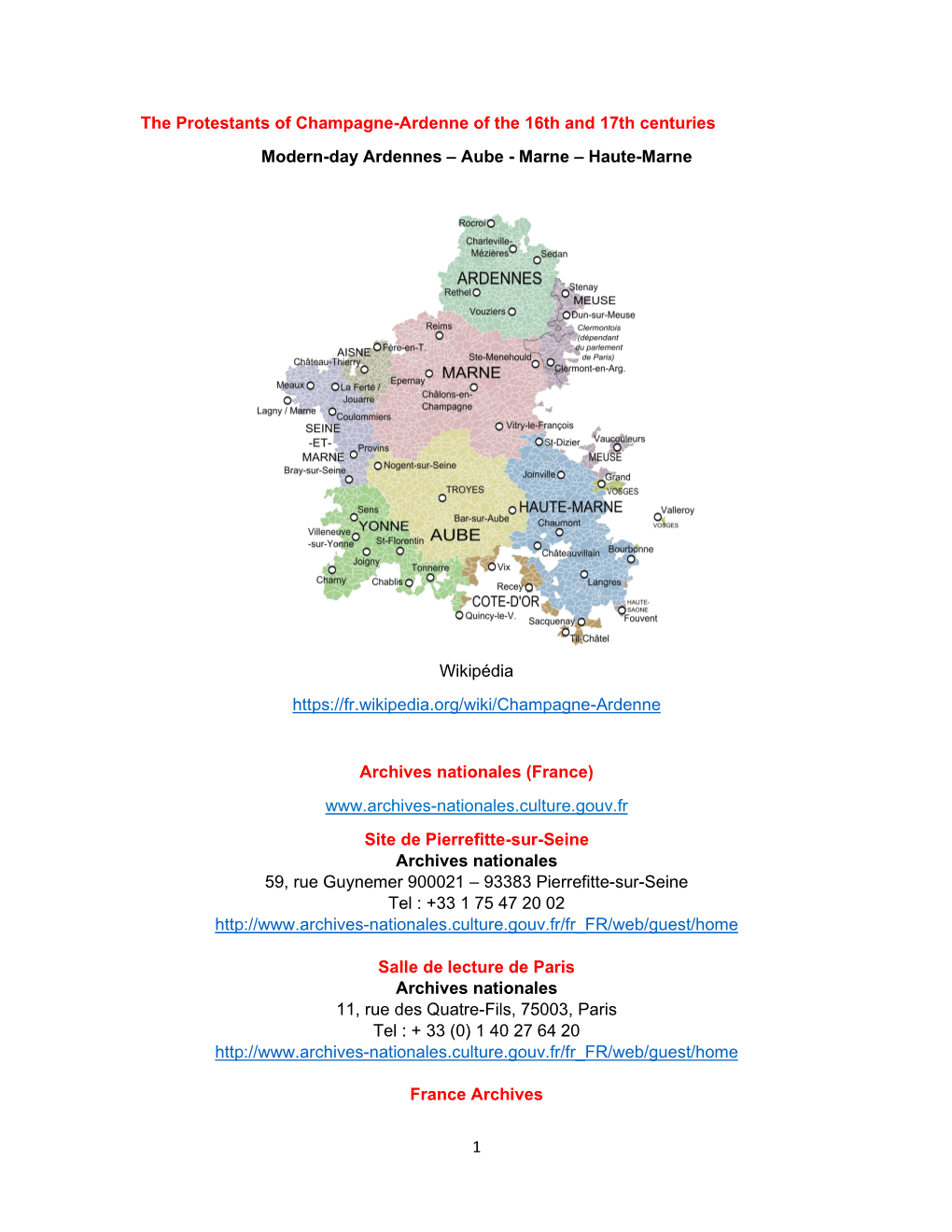 1 the Protestants of Champagne-Ardenne of the 16Th