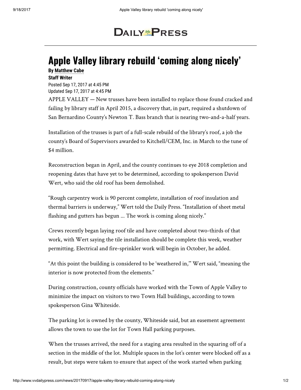 Apple Valley Library Rebuild 'Coming Along Nicely'