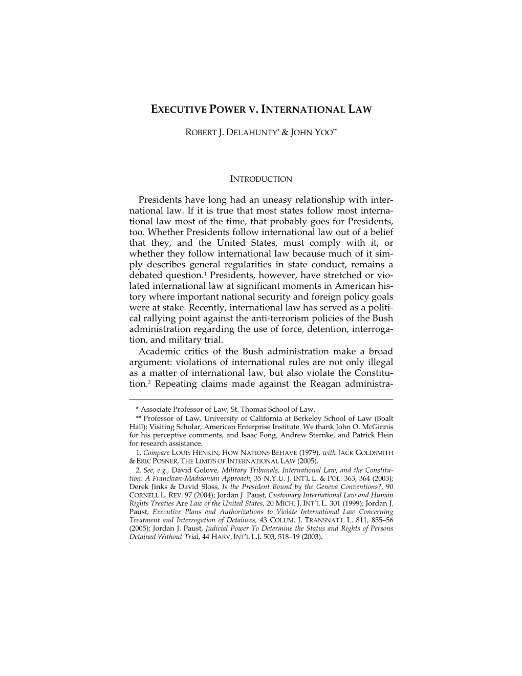Executive Power V. International Law