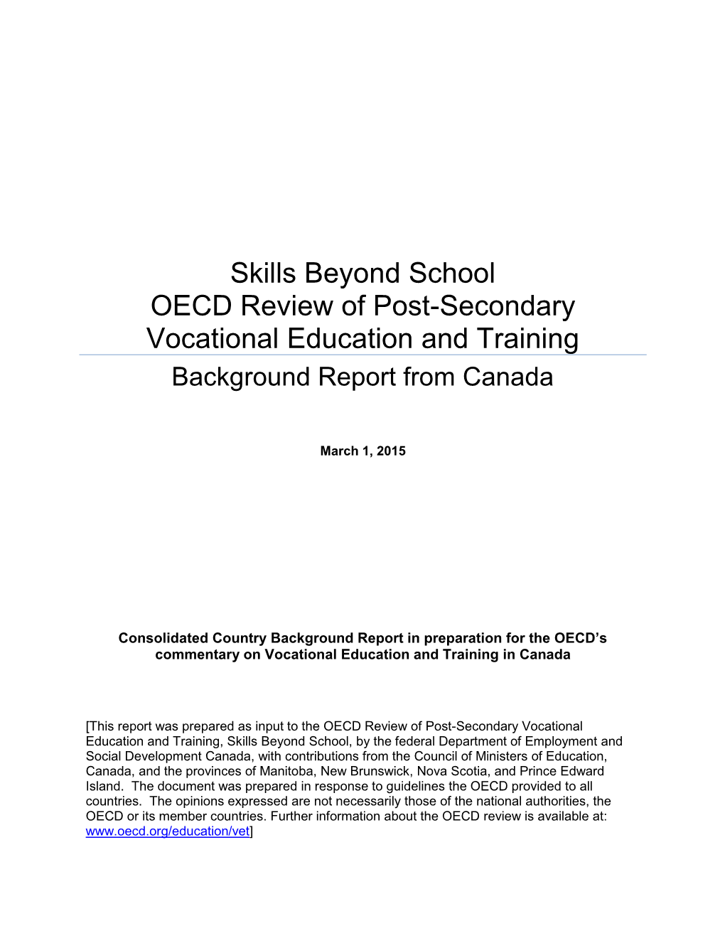 Skills Beyond School OECD Review of Postsecondary Vocational