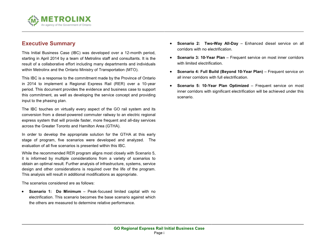 GO Regional Express Rail Initial Business Case Page I