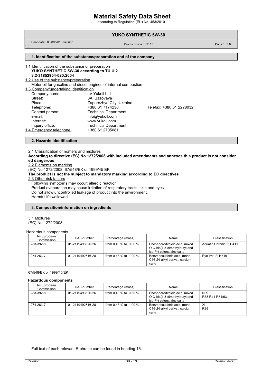 Material Safety Data Sheet s43