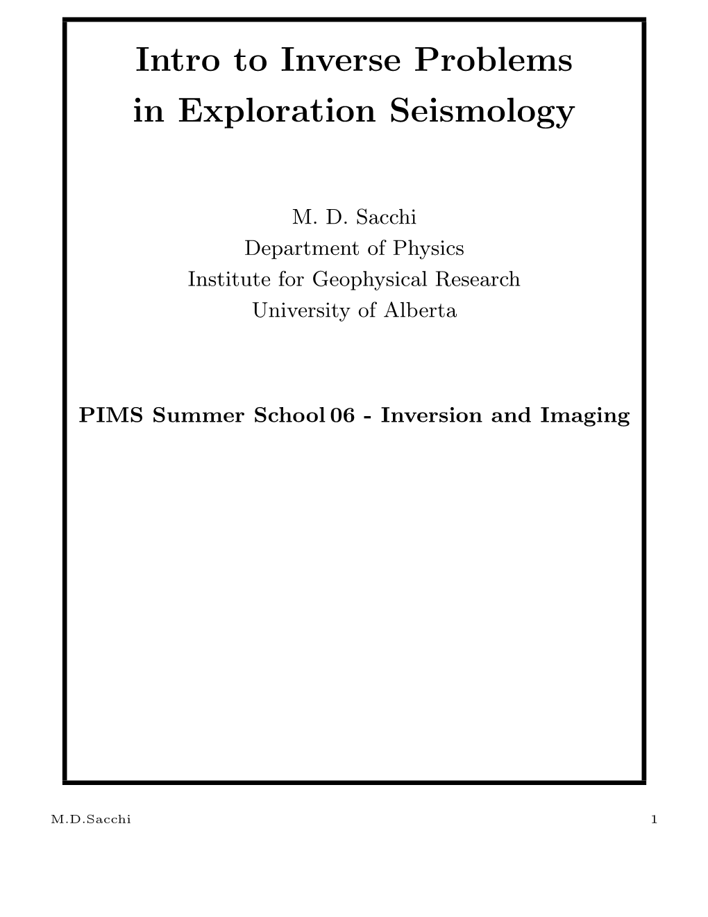 Intro to Inverse Problems in Exploration Seismology