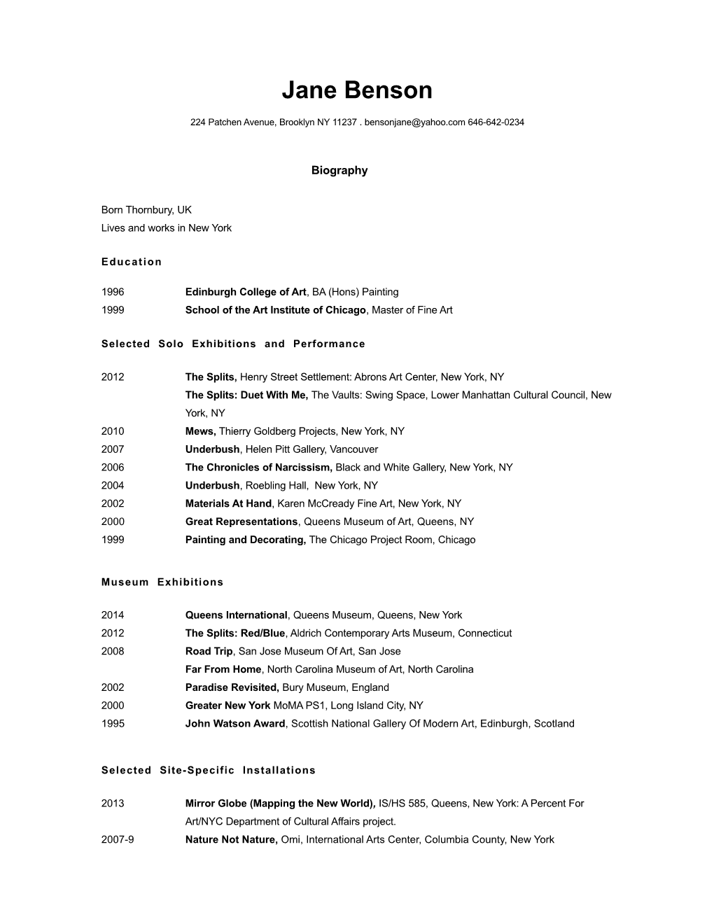 Jane Benson CV 2014 2:14