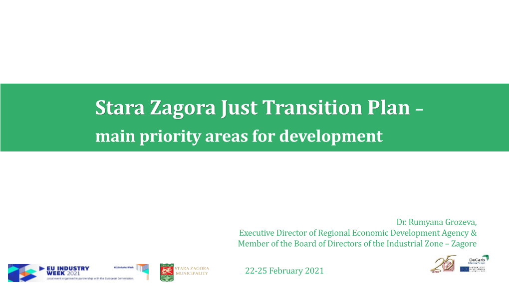 Stara Zagora Just Transition Plan – Main Priority Areas for Development