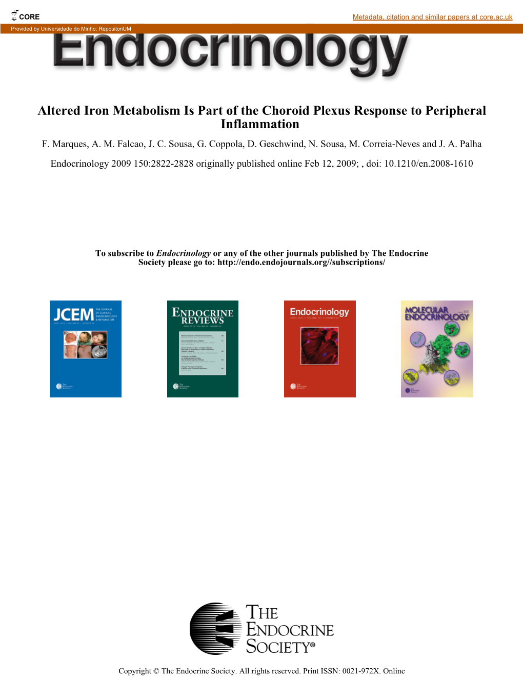 Inflammation Altered Iron Metabolism Is Part of the Choroid Plexus